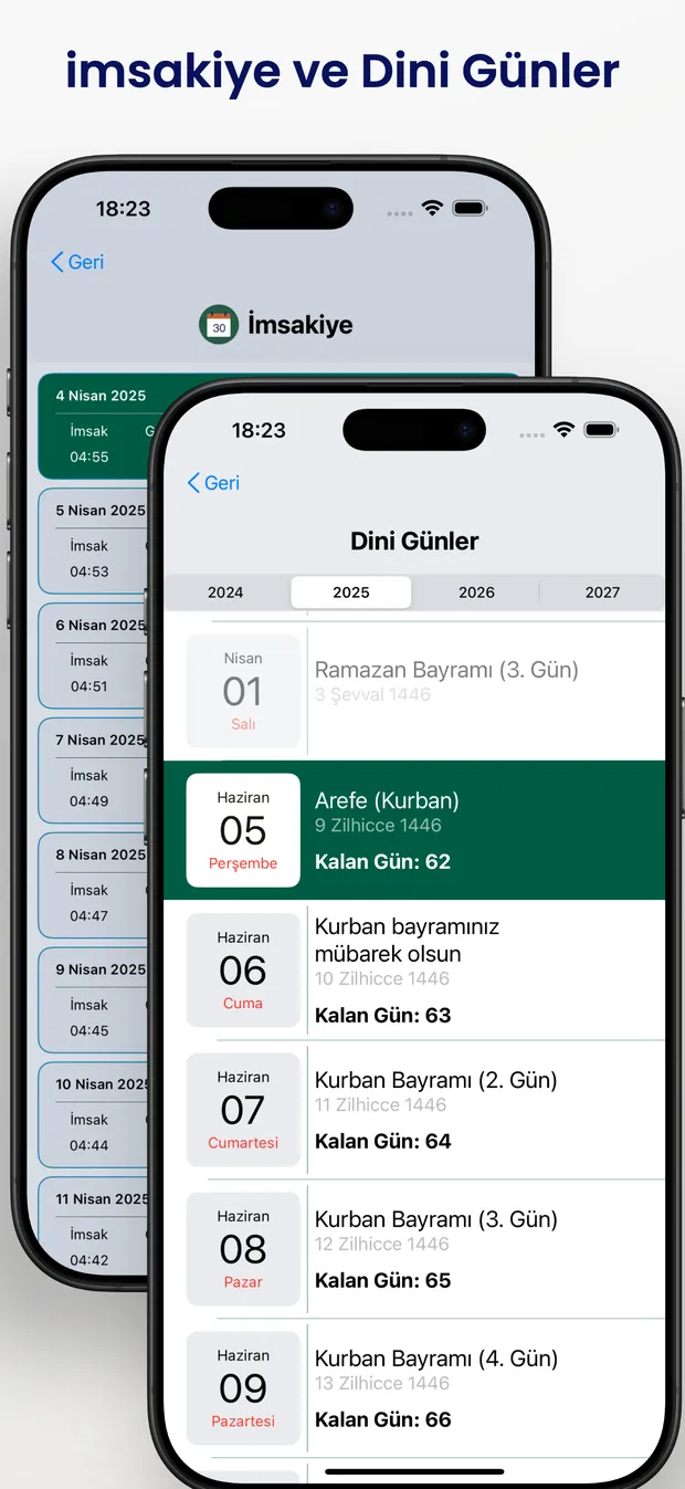 İmsakiye ve dini günler